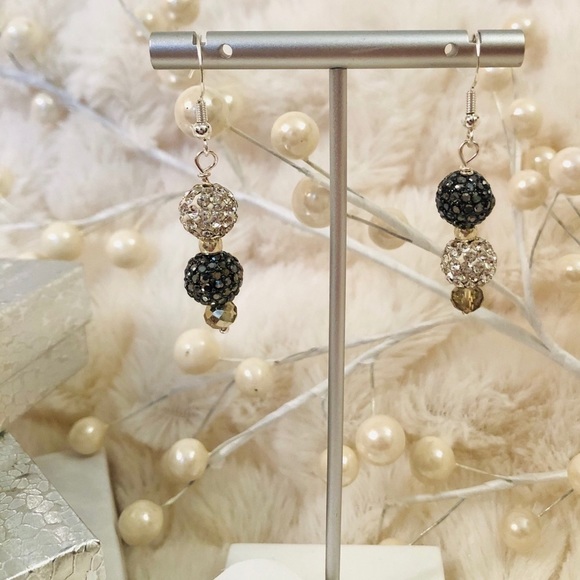 Sterling sterling earrings crystal black white & black DAZZLE balls stunning - Picture 7 of 9